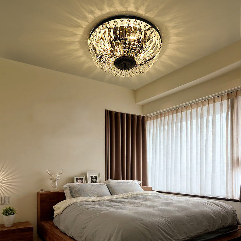 Vintage Round Crystal Flush Mount Ceiling Light 4/6 Light Fixture