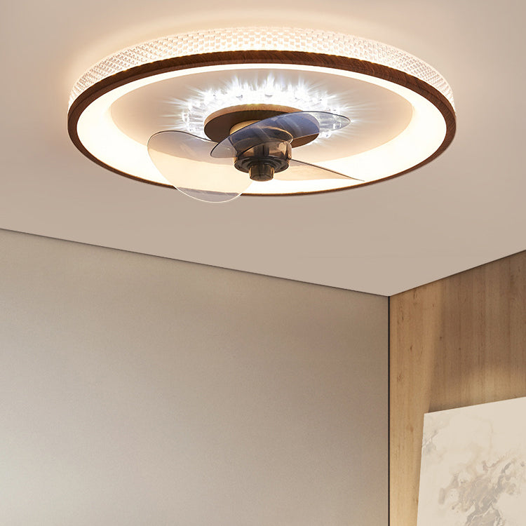 Nordic Minimalist Round Acrylic Wood Grain LED Ceiling Fan Light