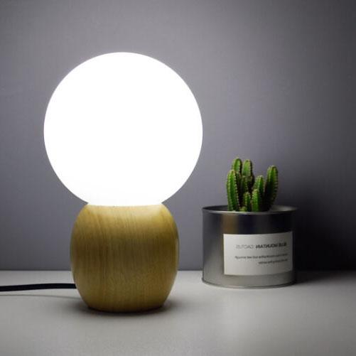 Nordic Solid Wood Milk White Glass Orb Table Lamp, 1-Light Modern Design, Elegant Desk Lighting, Contemporary Home Decor, Scandinavian Style Lighting