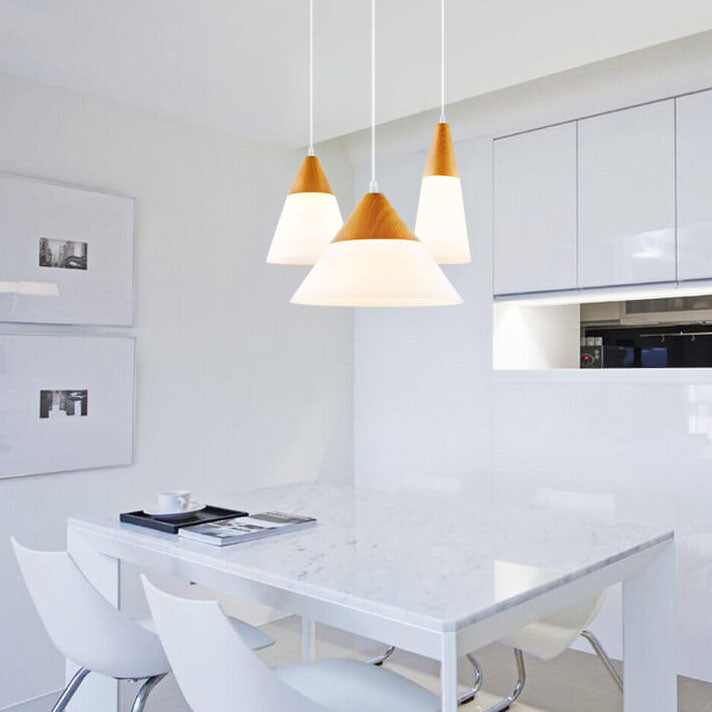 Nordic Wood Grain Glass Pendant Light - Cone Shaped 1-Light Fixture