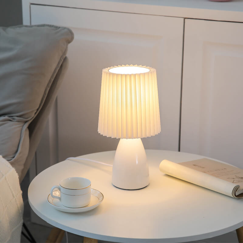 Nordic Vintage Pleated Shade Glass Base Table Lamp - 1-Light Design, Elegant Home Lighting, Retro Style, Living Room Decor