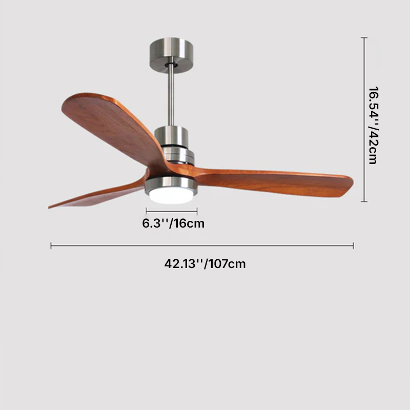 Contemporary Retro Round Glass Shade Wood Blade LED Ceiling Fan Light