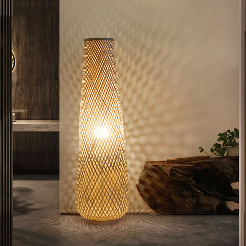 Modern Bamboo Weaving 1-Light LED Floor Lamp - Eco-Friendly Home Lighting