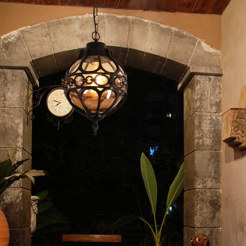 Retro Industrial Globe Pendant Light - 1-Light Waterproof Outdoor Fixture