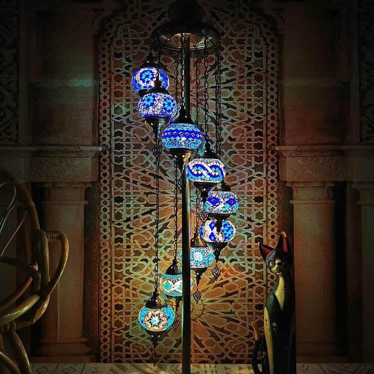 Retro Turkish Moroccan Globe 9-Light Floor Lamp - Vintage Boho Decor Lighting