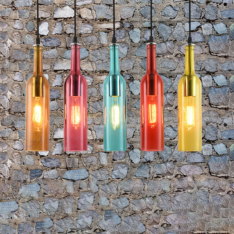 Antique Glass Wine Bottle Pendant Light, 1-Light Vintage Chandelier, Rustic Home Decor, Industrial Hanging Fixture, Elegant Kitchen Lighting