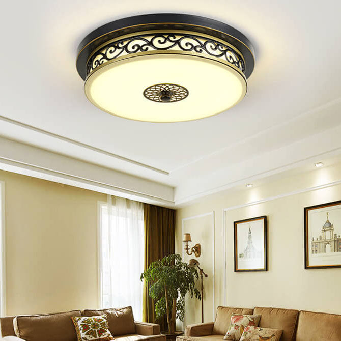 Vintage Circle Patterned Edge Iron LED Flush Mount Light