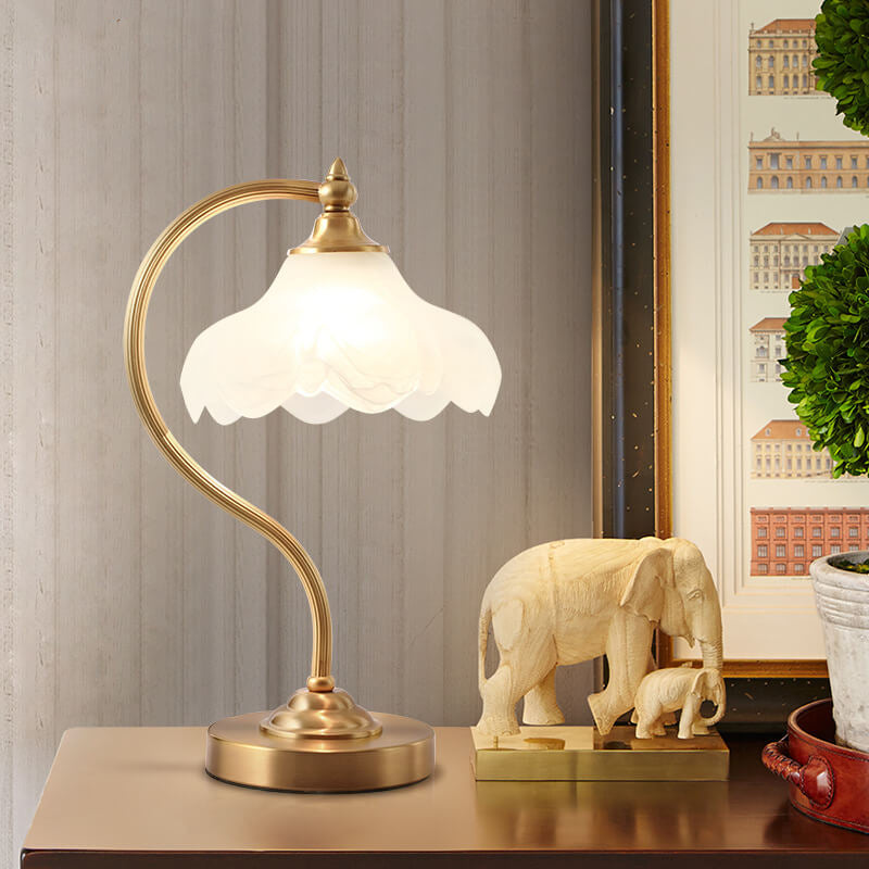 Vintage Copper Glass Petal Shade 1-Light Table Lamp for Bedroom