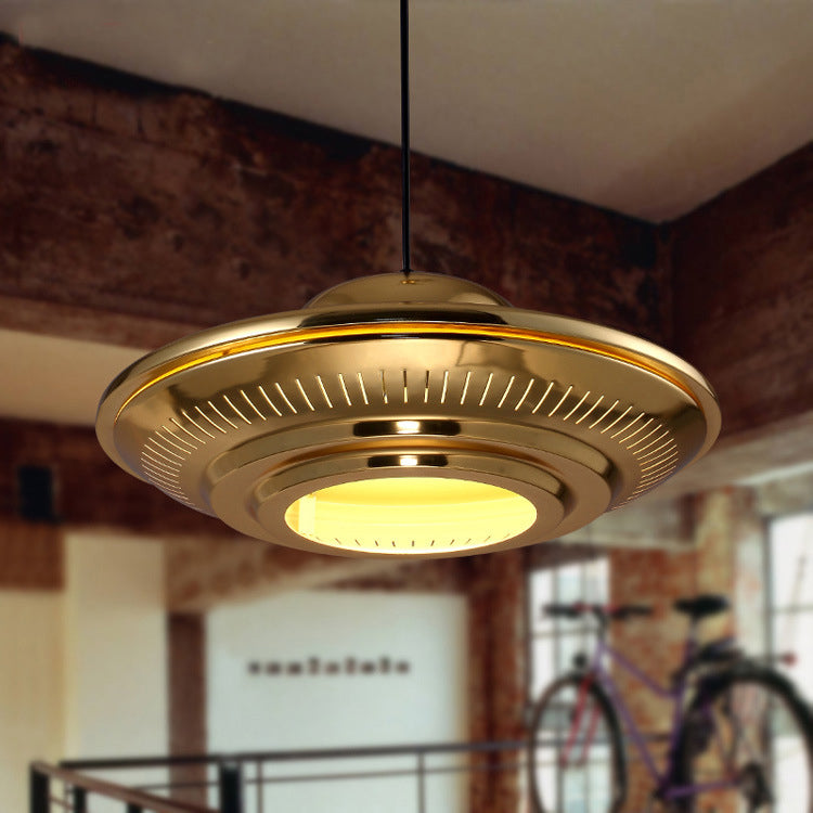 Industrial Vintage Iron Flying Saucer Pendant Light - 1-Light Fixture for Kitchen & Dining Rooms, Retro Metal Hanging Light, Edison Bulb Compatible, Rustic Home Decor