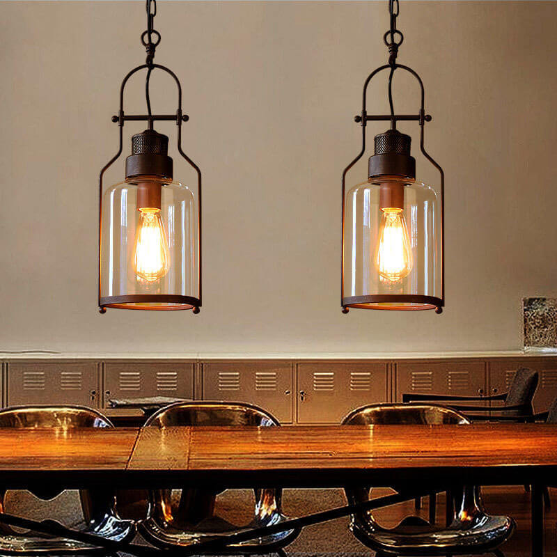 Industrial Vintage Iron Glass Jar Pendant Light - 1-Light Fixture for Rustic Decor, Retro Lighting, and Home Interiors