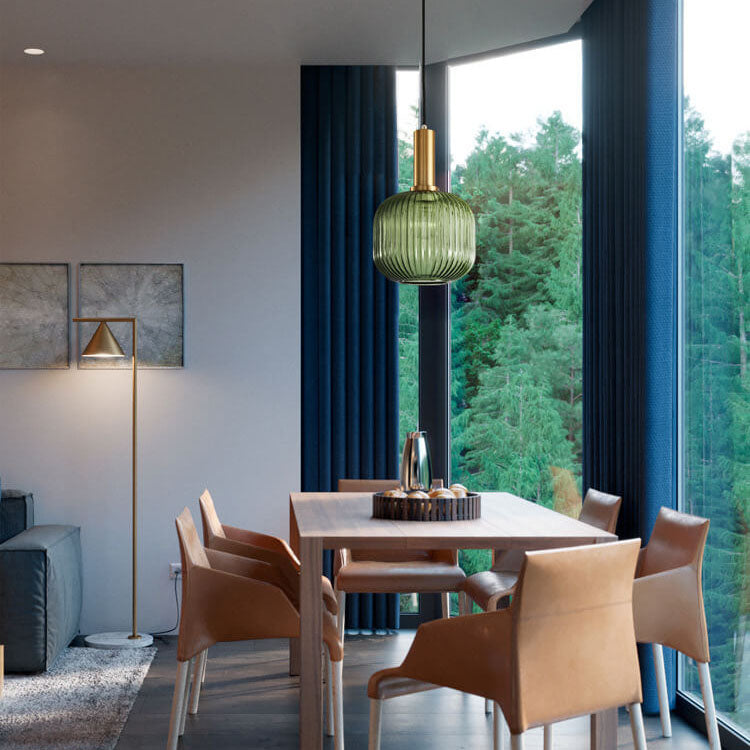 Minimalist Striped Glass Pendant Light - 1-Light Lantern Fixture