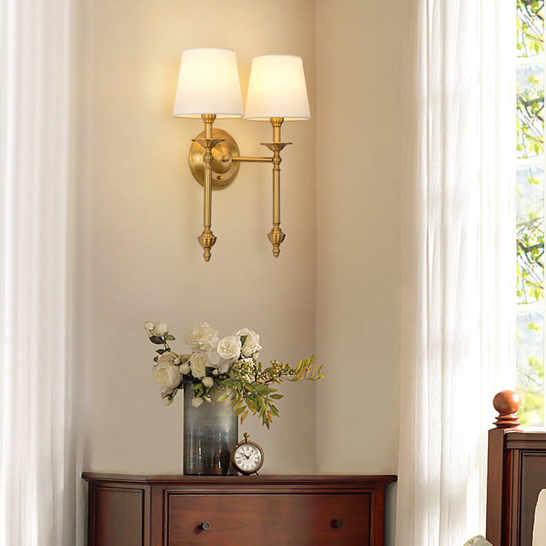 Modern Brass Fabric Shade Wall Sconce Light