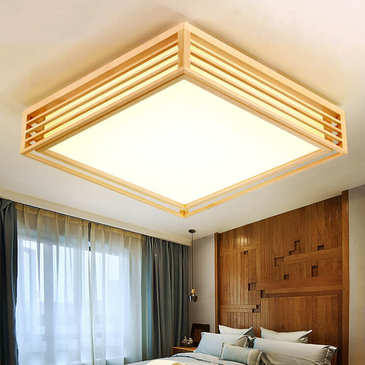 Nordic Solid Wood Square LED Tatami Ceiling Light