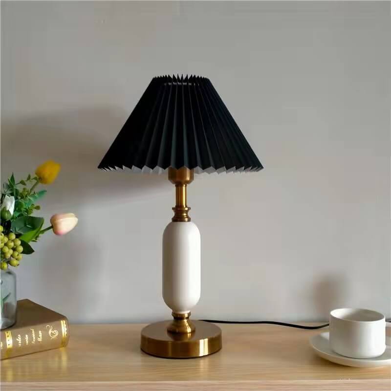 Traditional French Pleated Shade Metal Table Lamp for Bedroom