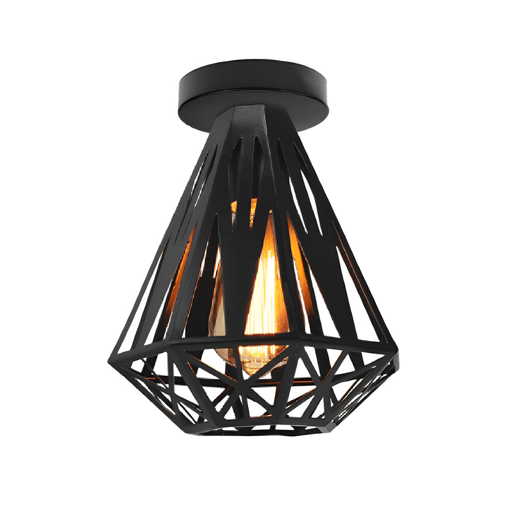 Retro Iron Cage LED Ceiling Light Fixture - American Style Pendant Lighting