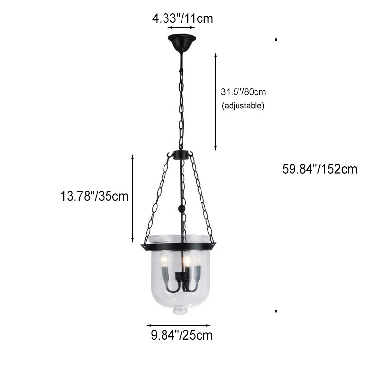 Rustic Round Glass Bucket Iron Candelabra 3-Light Chandelier for Living Room