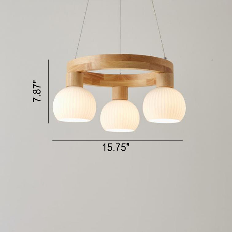 Modern Japanese Log Ring Textured Glass Globe Chandelier - 3/6/9 Light Pendant Fixture for Dining Room, Living Room, and Entryway Lighting