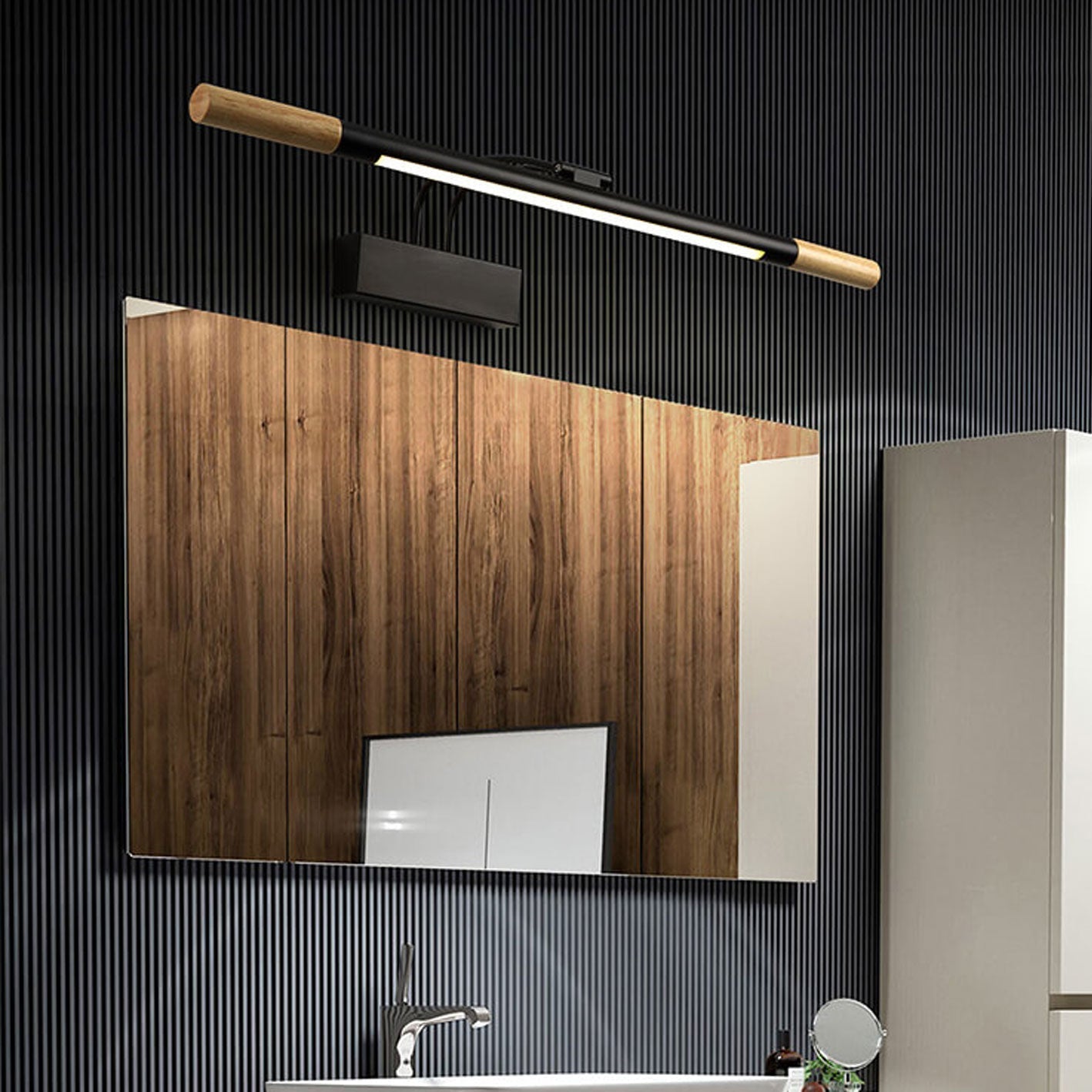 Nordic Solid Wood LED Curved Arm Vanity Light Wall Sconce
