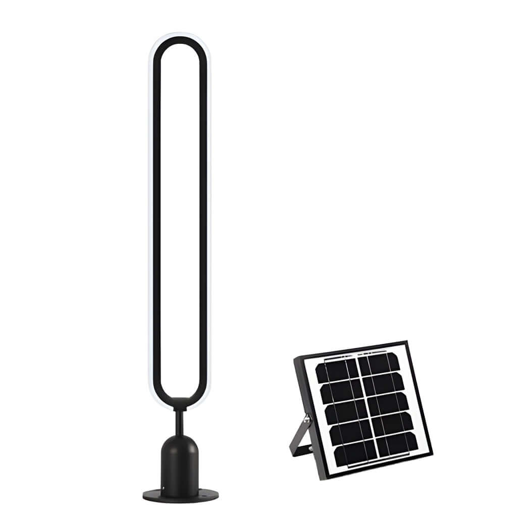 Sleek Black Oval LED Solar Ring Lights - Modern Outdoor Minimalist Design