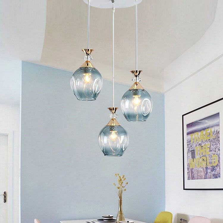 Contemporary Nordic Gradient Glass Orb 1/3 Light Island Chandelier for Living Room