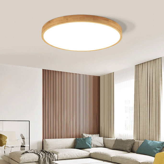 Nordic Solid Wood Ultra-Thin LED Flush Mount Ceiling Light