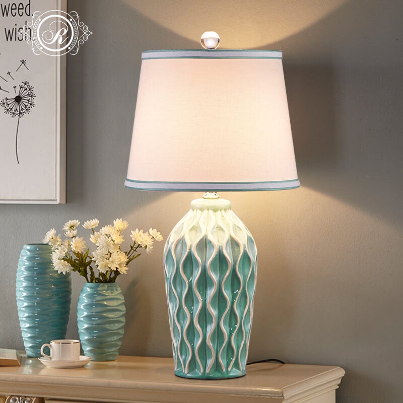 Modern Fabric Ice Cracked Ceramic Table Lamp - 1-Light Design, Elegant Home Lighting, Contemporary Accent Lamp