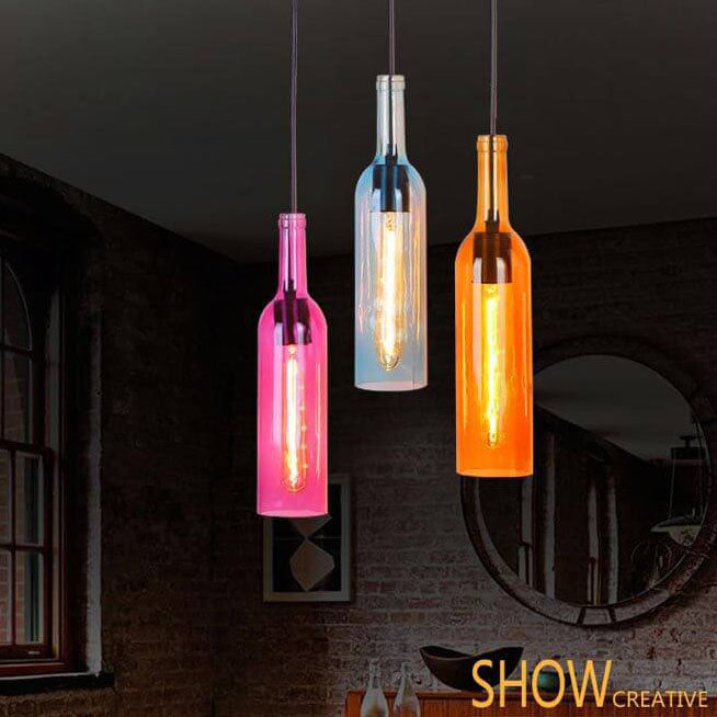 Antique Glass Wine Bottle Pendant Light 1-Light Fixture