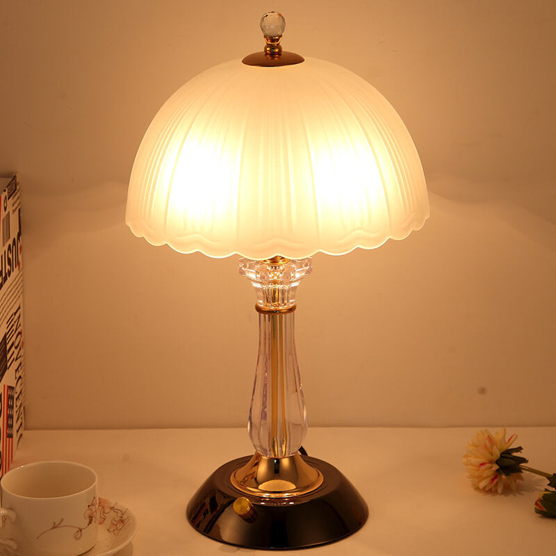 Modern European Textured Glass Dome Shade 2-Light Table Lamp, Stylish Home Lighting, Contemporary Desk Lamp, Elegant Nightstand Lamp, Vintage Industrial Illumination, Decorative Glass Lamp, Unique Modern Lamp Design, Perfect for Living Room, Bedroom, Offi