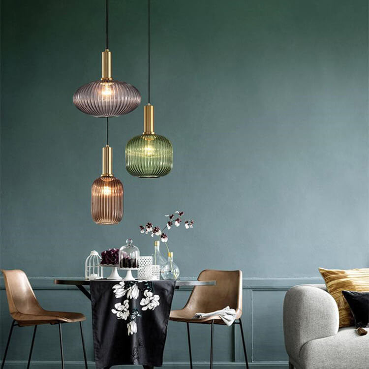Minimalist Striped Glass Pendant Light 1-Light Fixture