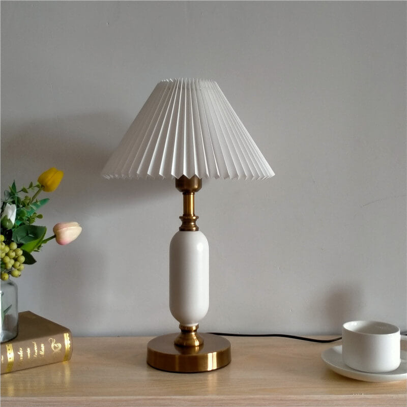 Traditional French Round Metal Pleated Shade 1-Light Table Lamp for Bedroom