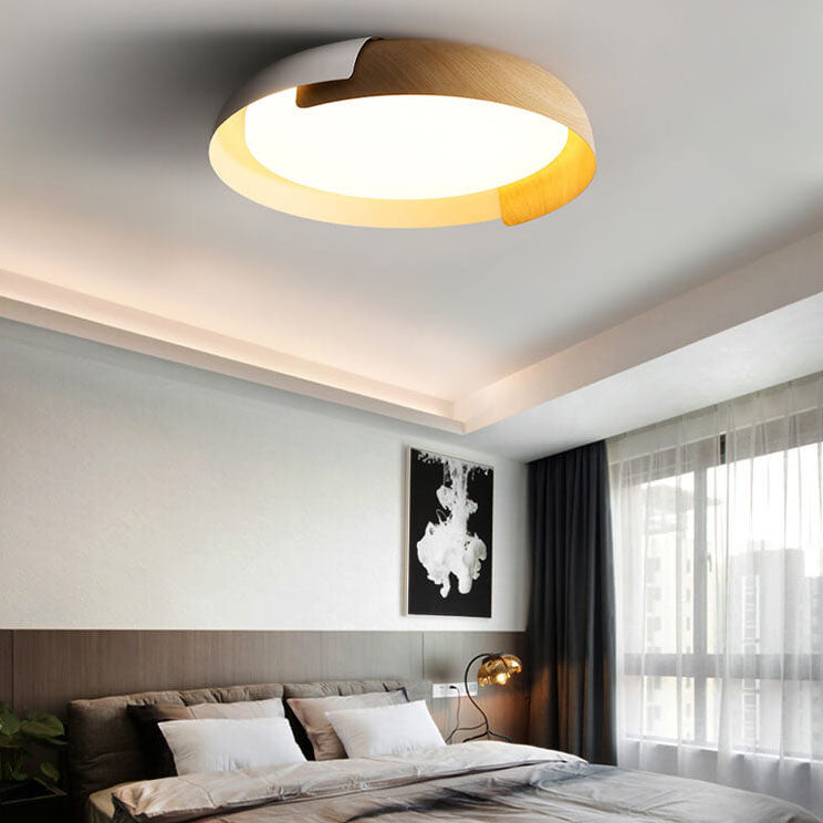 Minimalist Round Wood Grain LED Flush Mount Ceiling Light