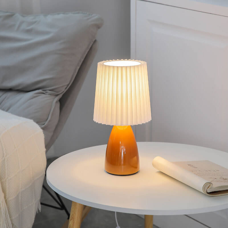 Nordic Vintage Pleated Shade Glass Base Table Lamp 1-Light Contemporary Decor Modern Lighting Home Interior Design Rustic Accent Lamp Nordic Style Bedroom Living Room Office Nightstand Decorative Light Fixture