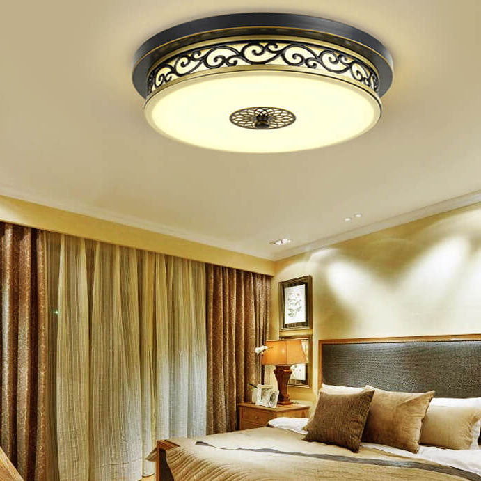 Vintage Circle Patterned Edge Iron LED Flush Mount Light