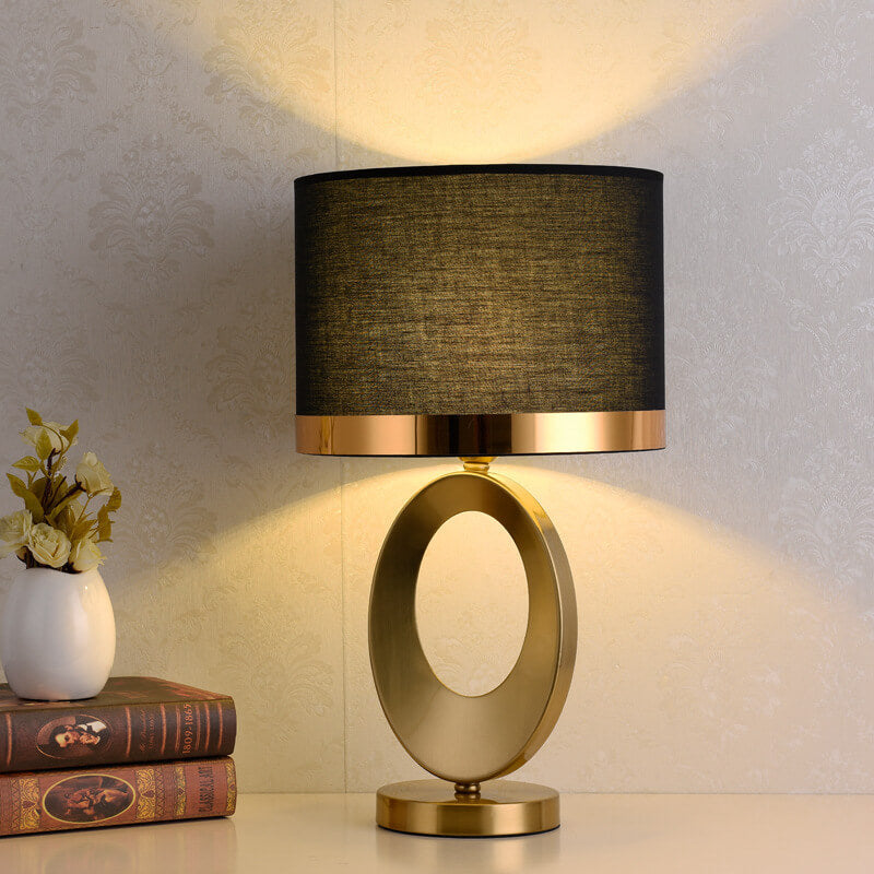 Modern Luxury Fabric Ring Base 1-Light Table Lamp - Elegant Indoor Lighting, Stylish Home Decor, Contemporary Design, Soft Glow, Bedroom or Living Room Accent, Unique Lighting Solution