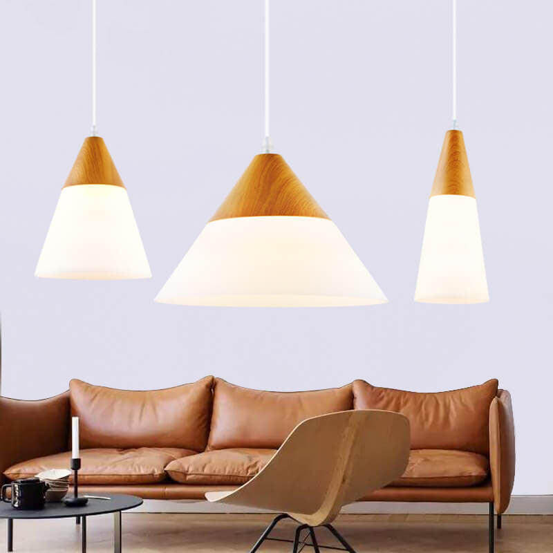 Nordic Wood Grain Glass Pendant Light - Cone Shaped 1-Light Fixture