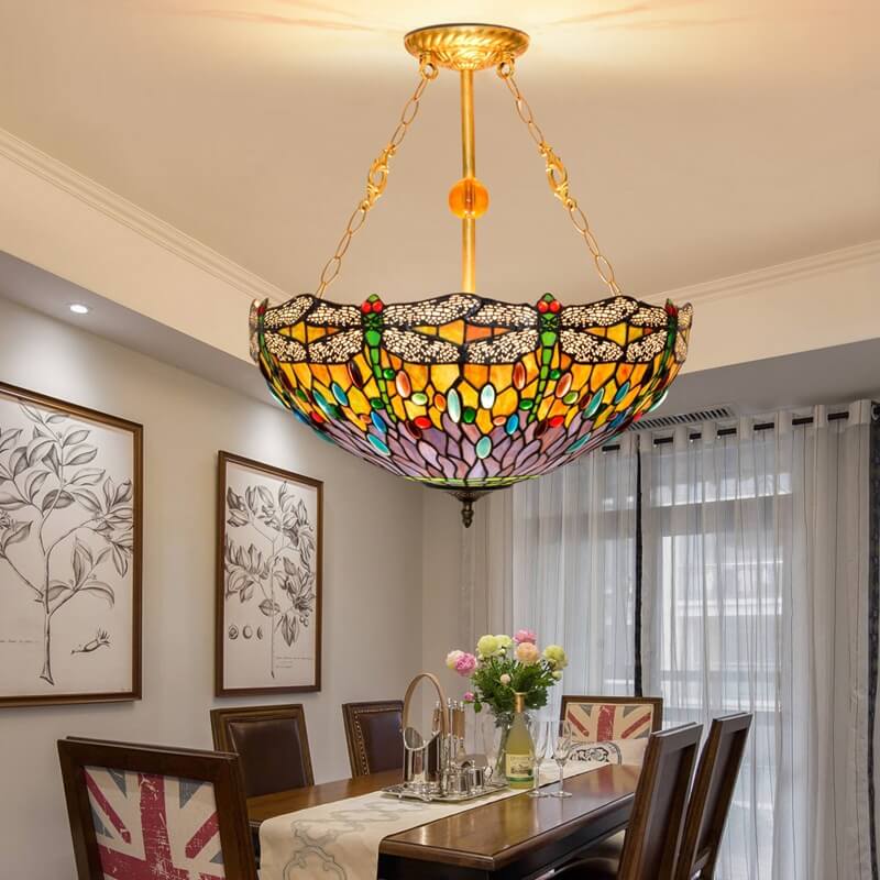 Vintage Tiffany Dragonfly Stained Glass Chandelier - 3-Light Pendant Decor  


Illuminate your space with this stunning Vintage Tiffany Dragonfly Stained Glass Chandelier. Featuring exquisite craftsmanship and intricate dragonfly designs, this 3-light pen