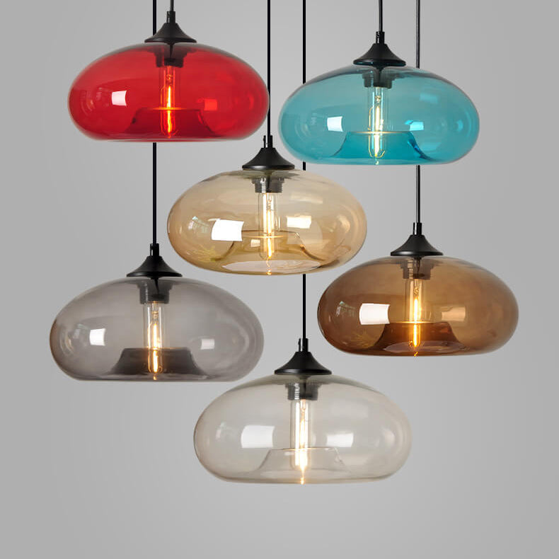 Colored Glass Oval 1-Light Pendant – Modern Lighting Fixture, Decorative Hang Light, Home Interior Design, Bohemian Style Decor