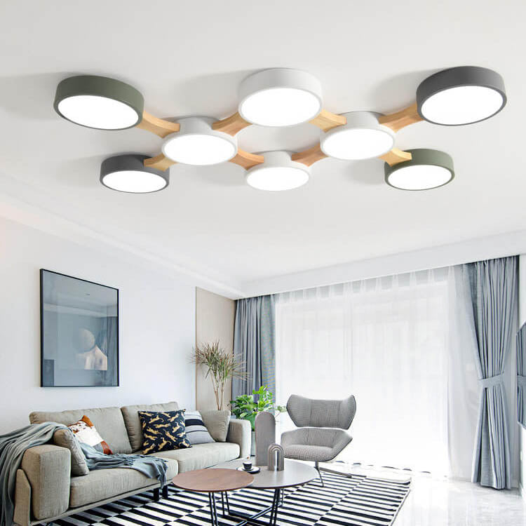 Modern Macaron Circle LED Flush Mount Ceiling Light - 3/4/5/8 Light Options, Stylish LED Fixture for Home Decor, Energy Efficient Ceiling Lighting