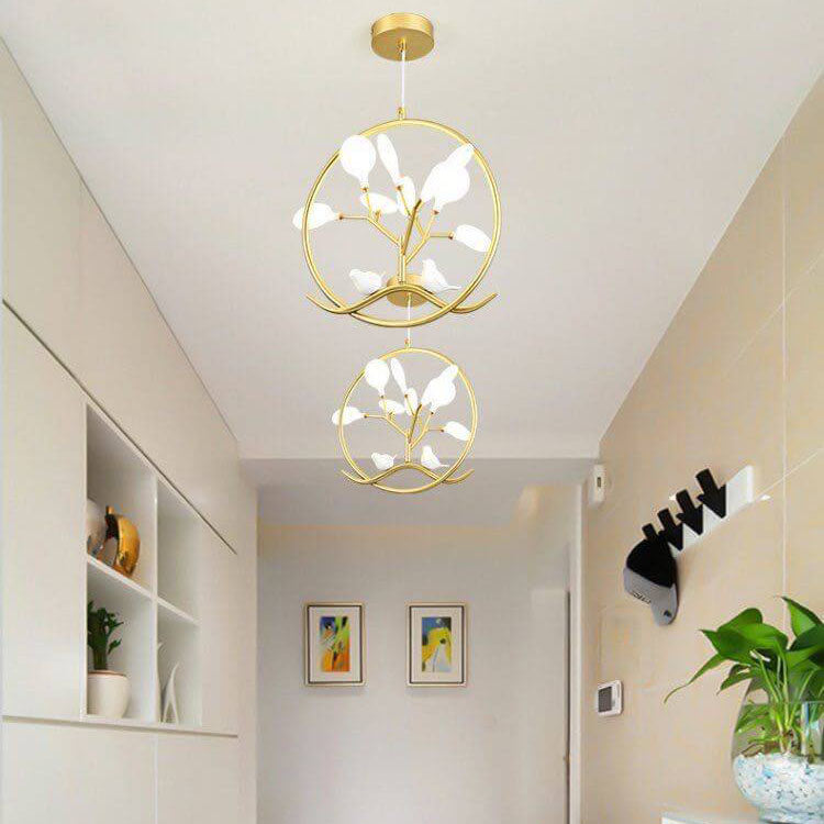 Nordic Metal Circular Bird Branch 9-Light Chandelier - Modern Pendant Lighting, Rustic Home Decor, Adjustable Brightness, Elegant Design, Contemporary Fixture