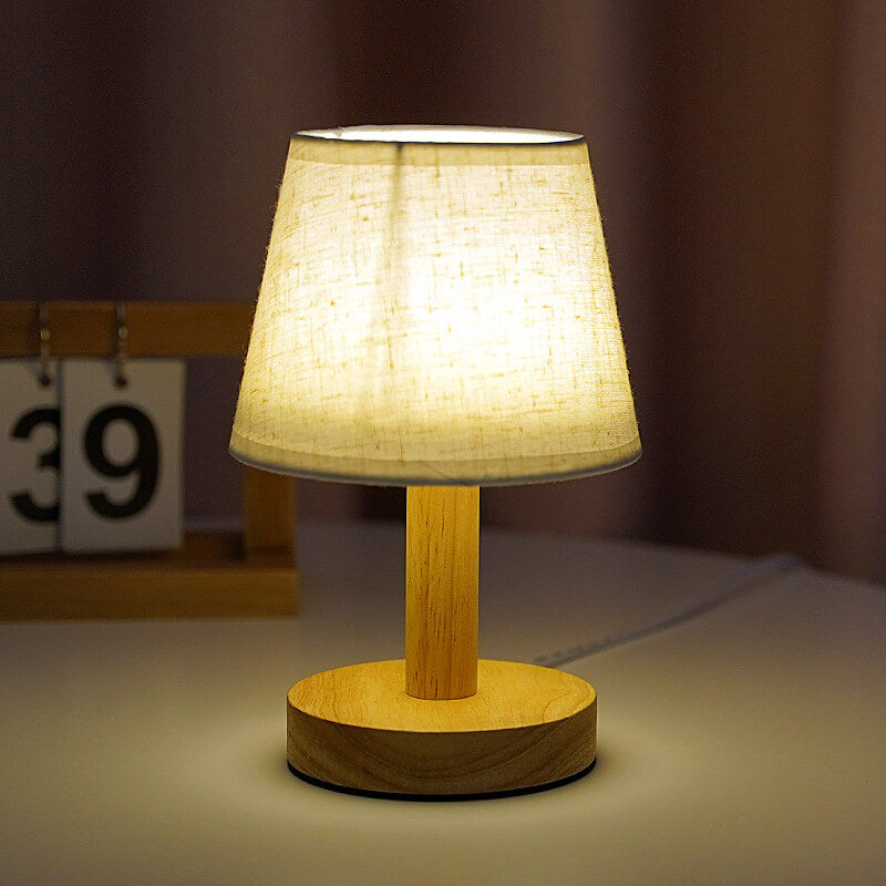 Vintage Linen Drum Shade LED Table Lamp - Home Lighting Accent