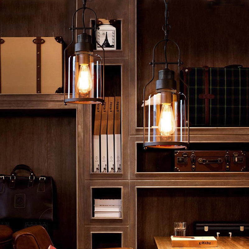 Industrial Vintage Iron Glass Jar Pendant Light - 1-Light Fixture for Rustic Decor, Retro Lighting, and Home Interiors
