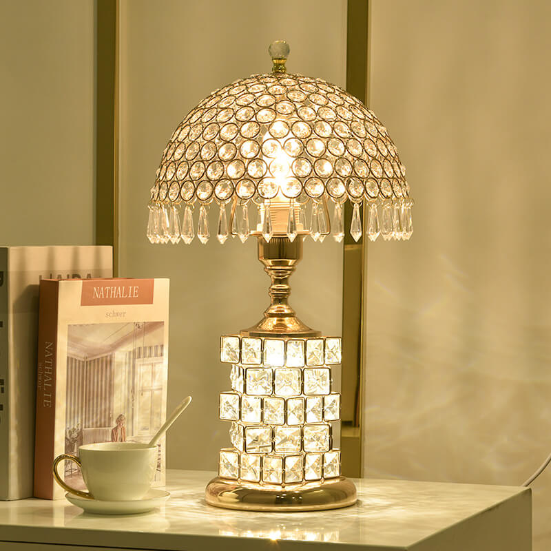 Modern Luxury Crystal Dome Shade 1-Light Table Lamp, Elegant Bedside Lighting, Stylish Home Decor, Crystal Table Lamp for Living Room, Designer Lamp Shade, Contemporary Lighting Fixture, Unique Accent Lamp, Decorative Nightstand Lamp, High-End Interior Li