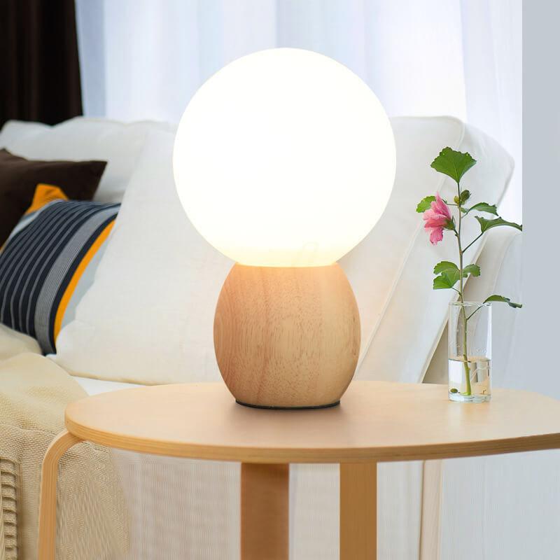 Nordic Solid Wood Milk White Glass Orb Table Lamp, 1-Light Modern Design, Elegant Desk Lighting, Contemporary Home Decor, Scandinavian Style Lighting