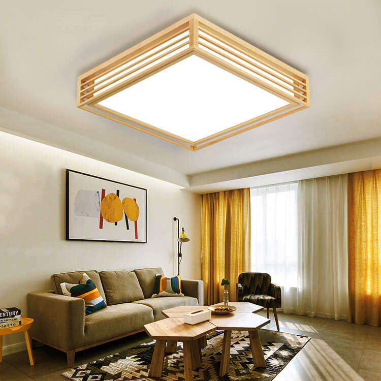 Nordic Solid Wood Square LED Tatami Light - Modern Ceiling Fixture