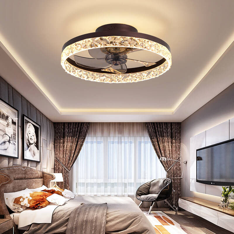 Modern Circle Ring LED Semi-Flush Mount Ceiling Fan Light Fixture