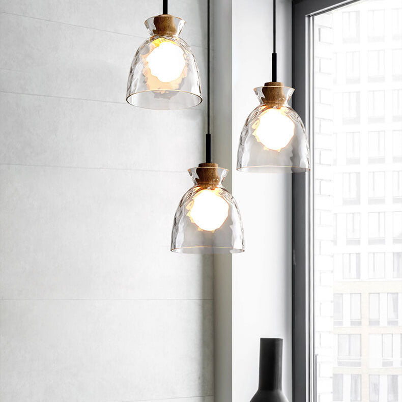 Nordic Clear Rippled Glass Pendant Light - 1-Light Shade, Modern Minimalist Design, Scandinavian Lighting, Home Decor, Kitchen Light Fixture