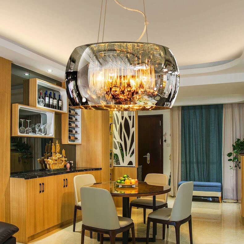 Modern Glass Shade Crystal 6-Light Chandelier - Elegant Lighting Fixture for Dining Room and Living Space