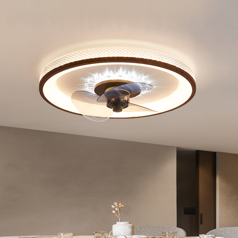 Nordic Minimalist Round Acrylic Wood Grain LED Ceiling Fan Light