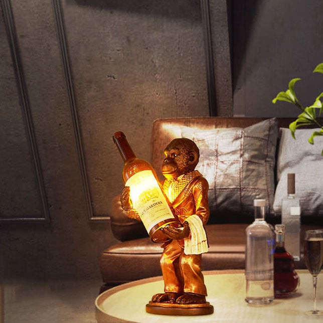 Retro Creative Monkey Resin Wine Bottle 1-Light Decoration Table Lamp, Unique Vintage Home Decor, Funky Animal Table Light, Quirky Wine Bottle Design Lamp, Stylish Monkey Figurine Night Light, Modern Chic Accent Lighting, Ideal Gift for Art Lovers, Decora