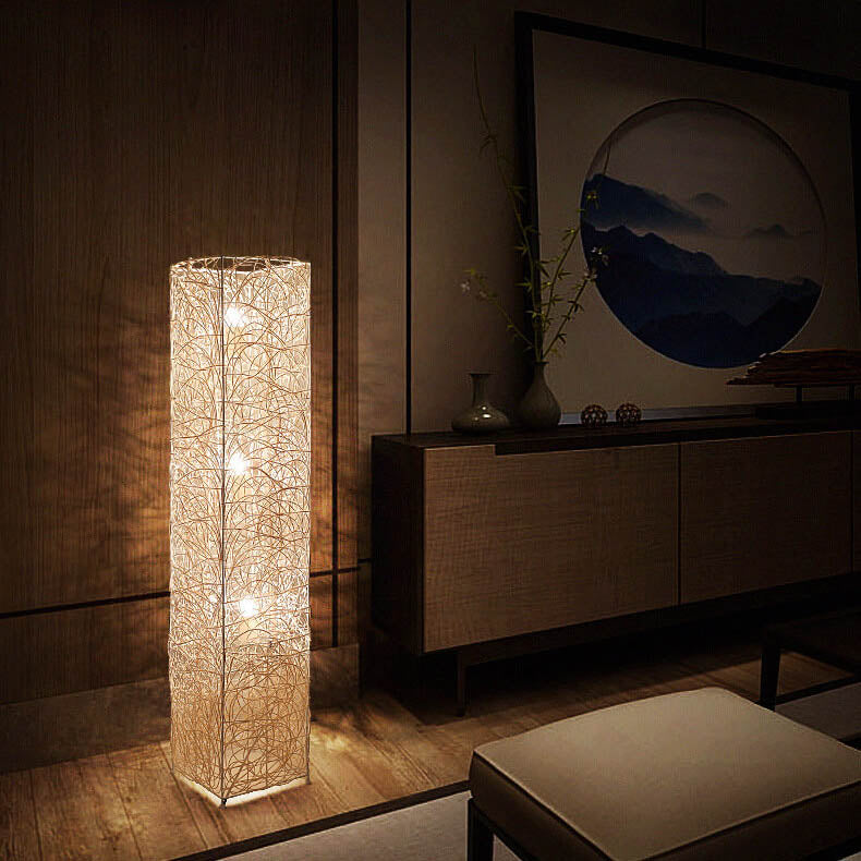 Minimalist Rattan Weaving 3-Light Floor Lamp - Column Design, Eco-Friendly Lighting, Bohemian Home Decor, Adjustable Brightness, Stylish Indoor Lighting, Warm Ambiance Lamp